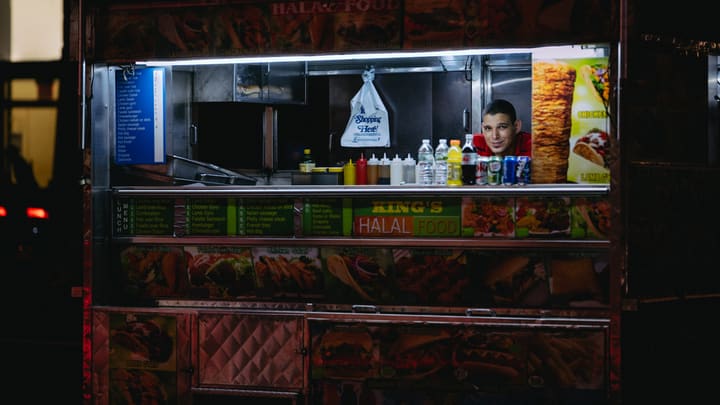 halal food truck at night