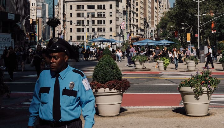 security guard in city plaza