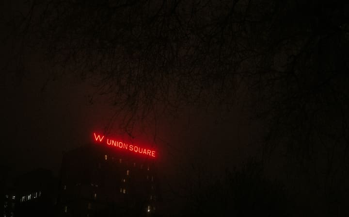 red neon W Union Square sign